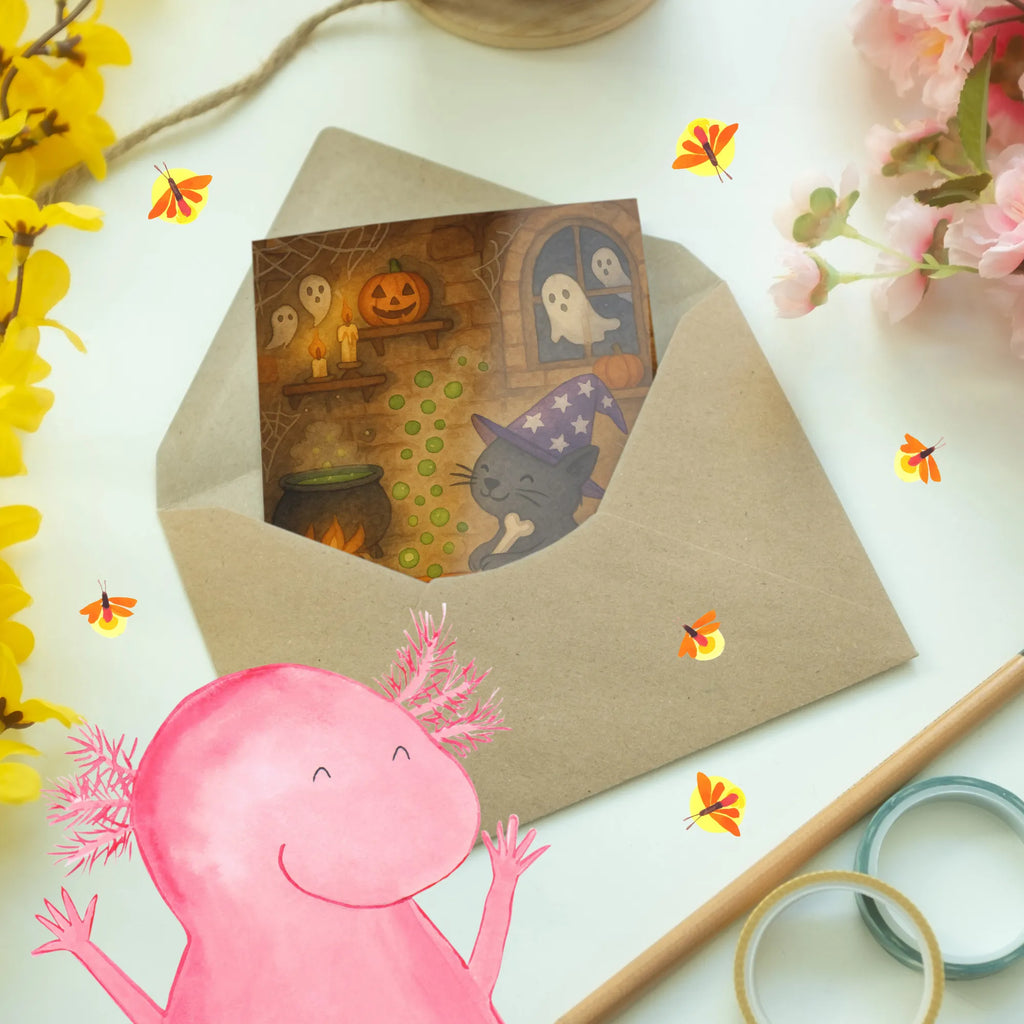 Grußkarte Kater Hexenkessel Design Klappkarte, Ansichtskarten, Karte, Grußkarte, Glückwunschkarte, Hochzeitskarte, Geburtstagskarte, Einladungskarte, Halloween, Deko, Martinssingen, Dekoration, Geschenke, Schenken, Hexe, Zaubern, Hexenkessel, Zaubertrank, Kater