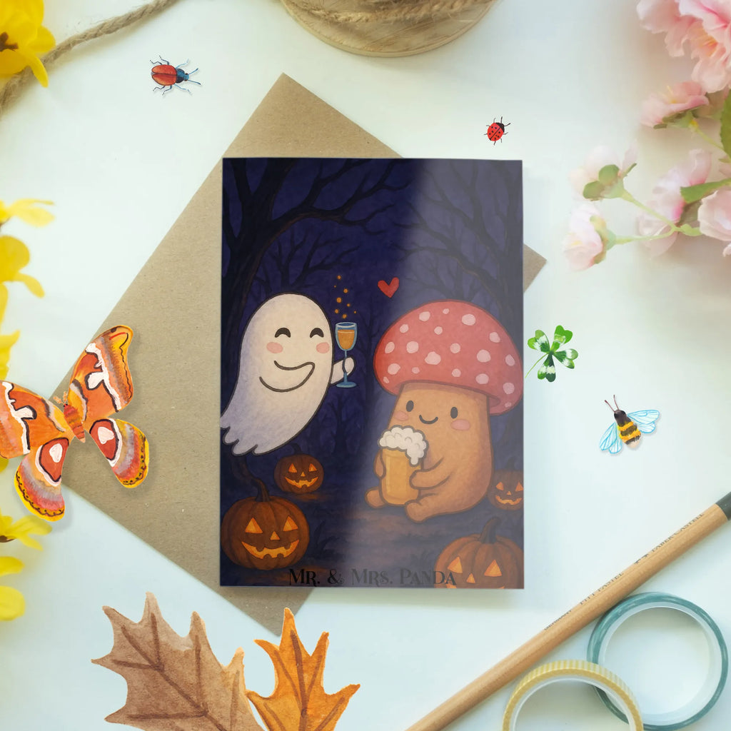Grußkarte Gespenst  Prost  Design Grußkarte, Einladungskarte, Hochzeitskarte, Glückwunschkarte, Ansichtskarten, Klappkarte, Geburtstagskarte, Karte, Halloween, Deko, Martinssingen, Dekoration, Geschenke, Schenken, Fliegenpilz, Pils, Gespenst, Sekt, Bier