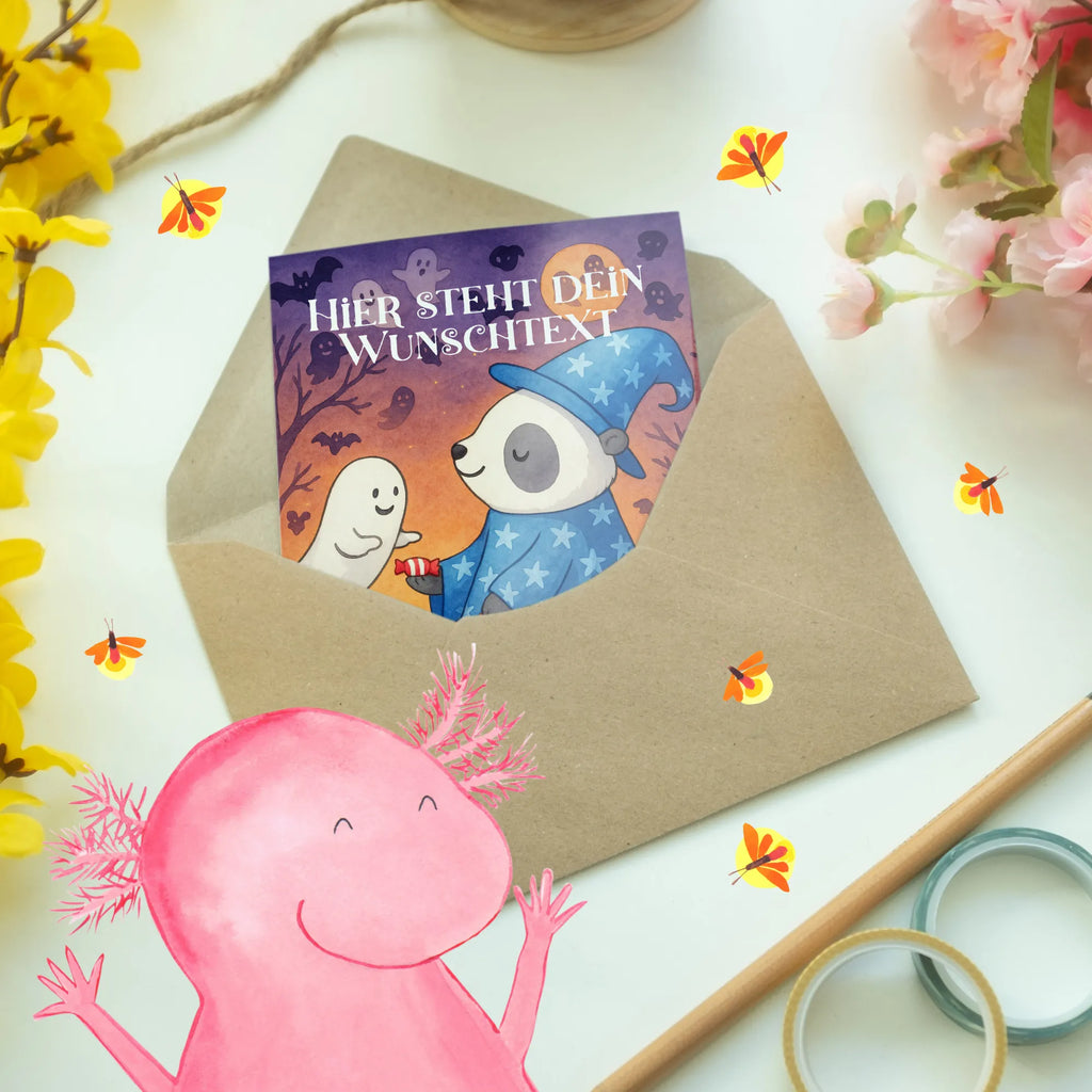 Personalisierte Grußkarte Panda Zauberer Design Grußkarte selbst gestalten, Personalisierte Geburtstagskarte, Personalisiertere Klappkarte, Personalisierte Hochzeitskarte, Grußkarte selber drucken, Grußkarten personalisiert, Grußkarte mit Namen, Personalisierte Karte, Personalisierte Einladungskarte, Personalisierte Grußkarte, Grußkarte als Geldgeschenk, Grußkarte mit persönlichen Nachrichten, Personalisierte Glückwunschkarte, Halloween, Deko, Martinssingen, Dekoration, Geschenke, Schenken, Halloween Deko, Gespenst, Süßes sonst gibt's saures, Zauberer, Panda, Trick or Treat