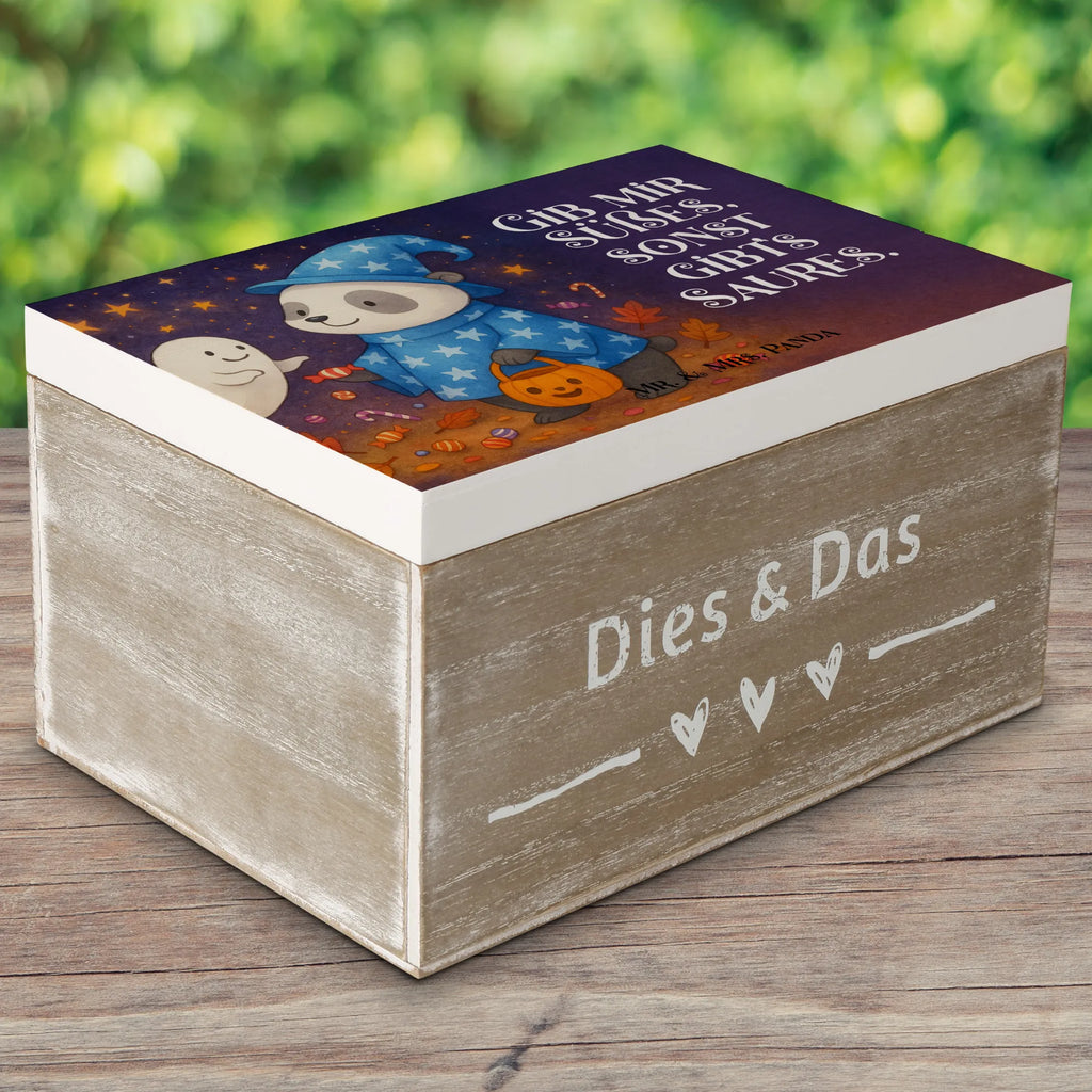 Holzkiste Panda Zauberer Design Kiste, Geschenkbox, Schatzkiste, XXL, Truhe, Aufbewahrungsbox, Holzkiste, Geschenkdose, Erinnerungsbox, Dekokiste, Erinnerungskiste, Schatulle, Halloween, Deko, Martinssingen, Dekoration, Geschenke, Schenken, Gespenst, Halloween Deko, Süßes sonst gibt's saures, Zauberer, Panda, Trick or Treat