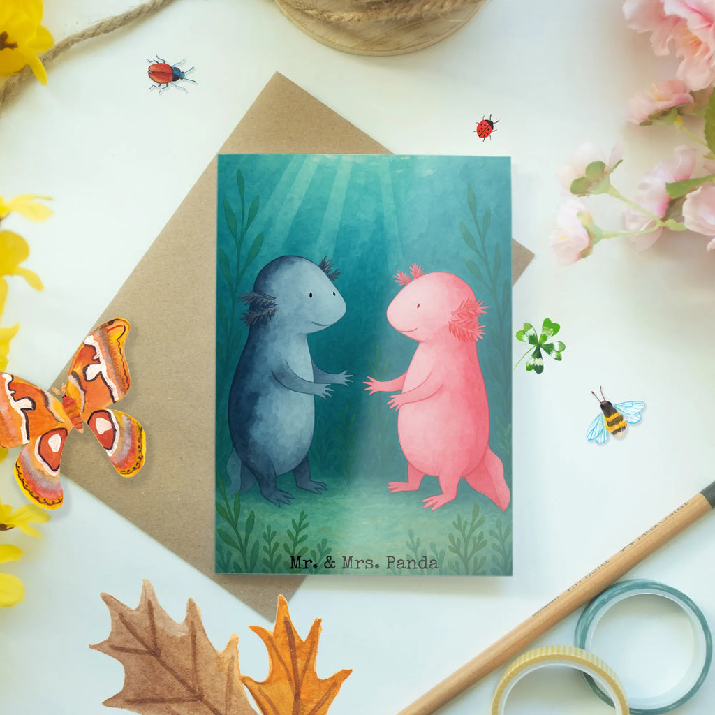 Grußkarte Axolotl Liebe Design Grußkarte, Klappkarte, Einladungskarte, Glückwunschkarte, Hochzeitskarte, Geburtstagskarte, Karte, Ansichtskarten, Axolotl, Molch, Axolot, Schwanzlurch, Lurch, Lurche, Liebe, große Liebe, Liebesbeweis, Freund, Verlobter, Ehemann, Jahrestag, Valentinstag