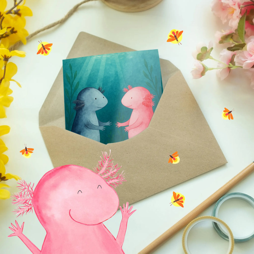 Grußkarte Axolotl Liebe Design Grußkarte, Klappkarte, Einladungskarte, Glückwunschkarte, Hochzeitskarte, Geburtstagskarte, Karte, Ansichtskarten, Axolotl, Molch, Axolot, Schwanzlurch, Lurch, Lurche, Liebe, große Liebe, Liebesbeweis, Freund, Verlobter, Ehemann, Jahrestag, Valentinstag