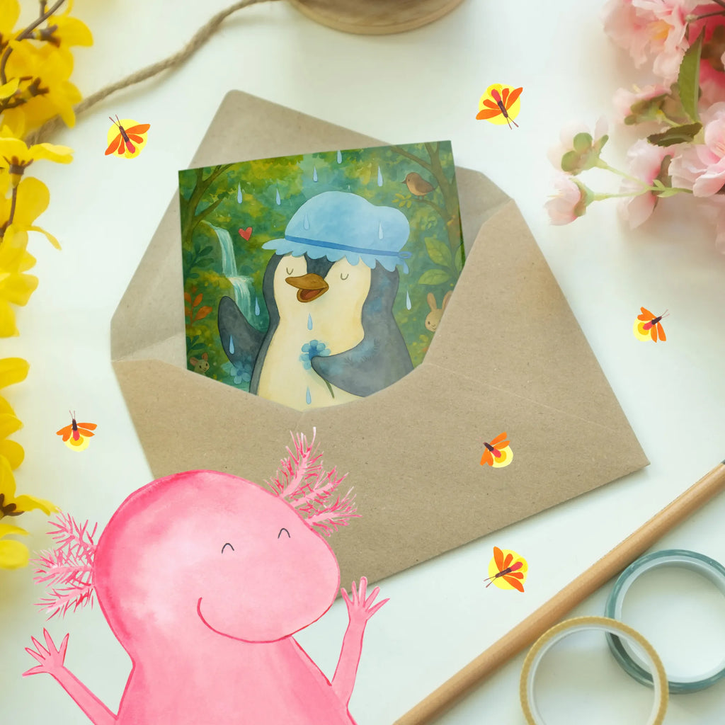 Greetings card Penguin have a shower Design Grußkarte, Klappkarte, Einladungskarte, Glückwunschkarte, Hochzeitskarte, Geburtstagskarte, Karte, Ansichtskarten, Pinguin, Pinguine, Dusche, duschen, Lebensmotto, Motivation, Neustart, Neuanfang, glücklich sein