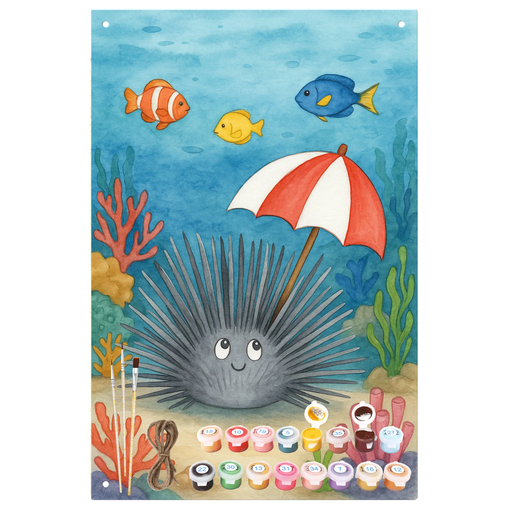 Metalowy szyld do malowania po numerach Jeżowiec Design Zwierzeta morskie, Morze, Wakacje