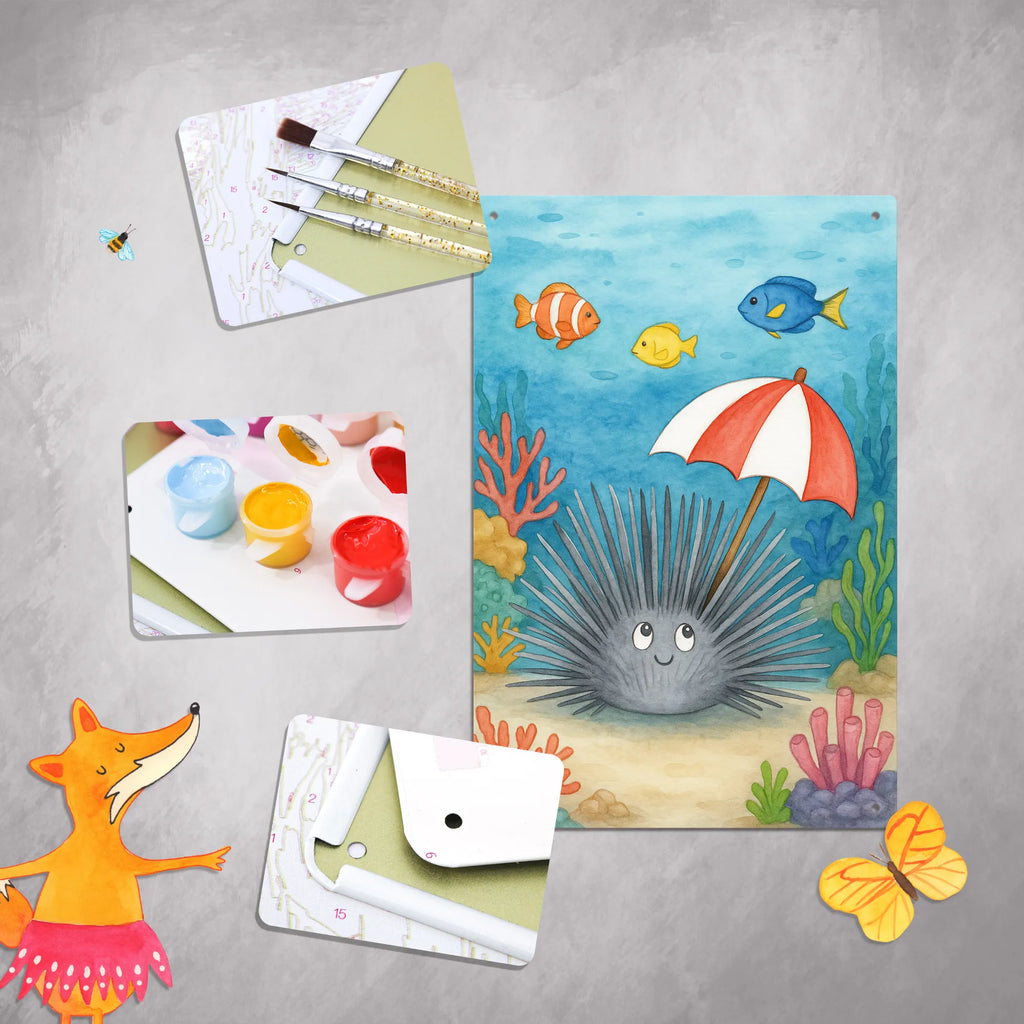 Metalowy szyld do malowania po numerach Jeżowiec Design Zwierzeta morskie, Morze, Wakacje