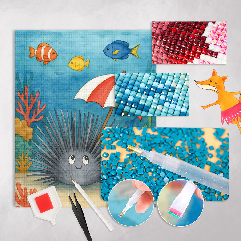 Diamond Painting Sea urchins Design Seafood, aquatic animals, ocean, sea, fish, shells, corals, reef, whale, narwhal, sea urchin, lobster, platypus, turtle, manatee, crocodile, orca, shrimp, gifts for seafood lovers, water world, underwater animals, underwater world, vacation, deep sea, seafood fans, gift ideas, seafood decoration, seafood posters, sea urchins, self-acceptance, life, here and now, self-love, living, mindfulness
