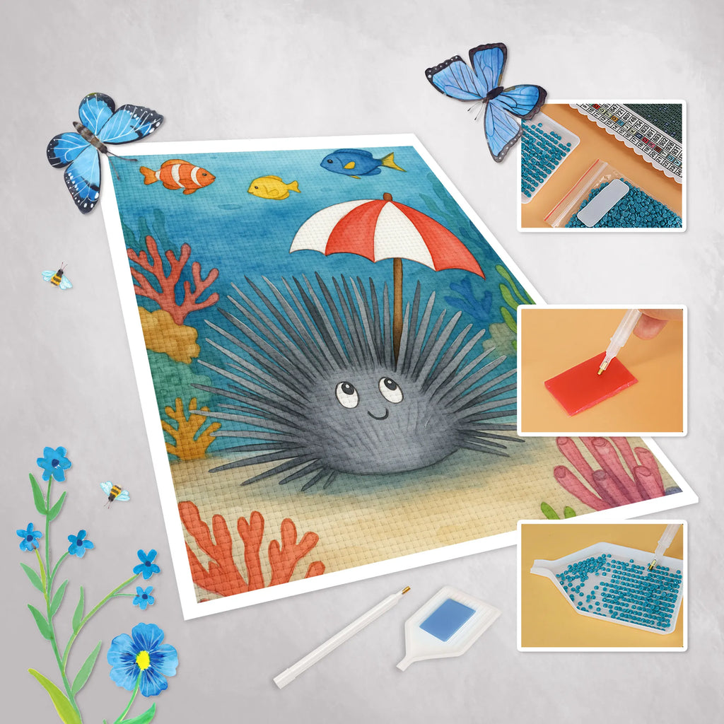 Diamond Painting Sea urchins Design Seafood, aquatic animals, ocean, sea, fish, shells, corals, reef, whale, narwhal, sea urchin, lobster, platypus, turtle, manatee, crocodile, orca, shrimp, gifts for seafood lovers, water world, underwater animals, underwater world, vacation, deep sea, seafood fans, gift ideas, seafood decoration, seafood posters, sea urchins, self-acceptance, life, here and now, self-love, living, mindfulness