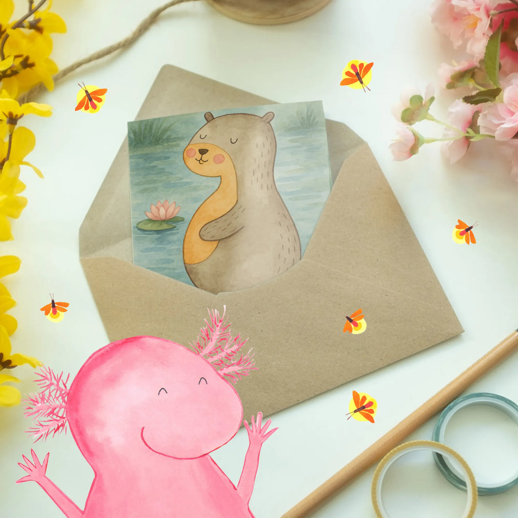 Grußkarte Otter Bauch Design Grußkarte, Klappkarte, Einladungskarte, Glückwunschkarte, Hochzeitskarte, Geburtstagskarte, Karte, Ansichtskarten, Otter, Fischotter, Seeotter, Otter Seeotter See Otter