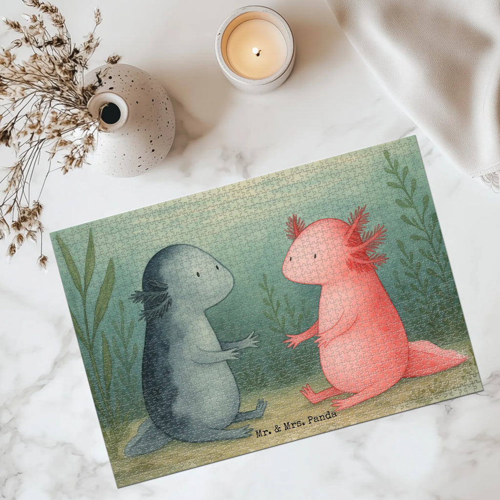 Puzzle Axolotl Liebe Design Puzzle, Axolotl, Molch, Verlobter, Freund, Ehemann, Axolot, Schwanzlurch, große Liebe, Liebesbeweis, Lurch, Lurche, Valentinstag, Jahrestag, Liebe