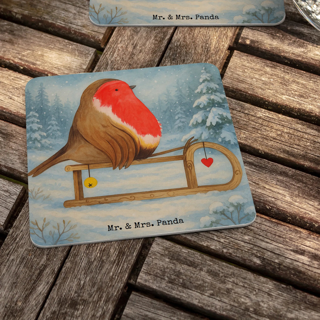 Bierdeckel Rotkehlchen Schlitten Design Gastgeschenk Hochzeit, Tischdeko, Bierdeckel, Winter, Weihnachten, Weihnachtsdeko, Nikolaus, Advent, Heiligabend, Wintermotiv, Schlitten, Vogel