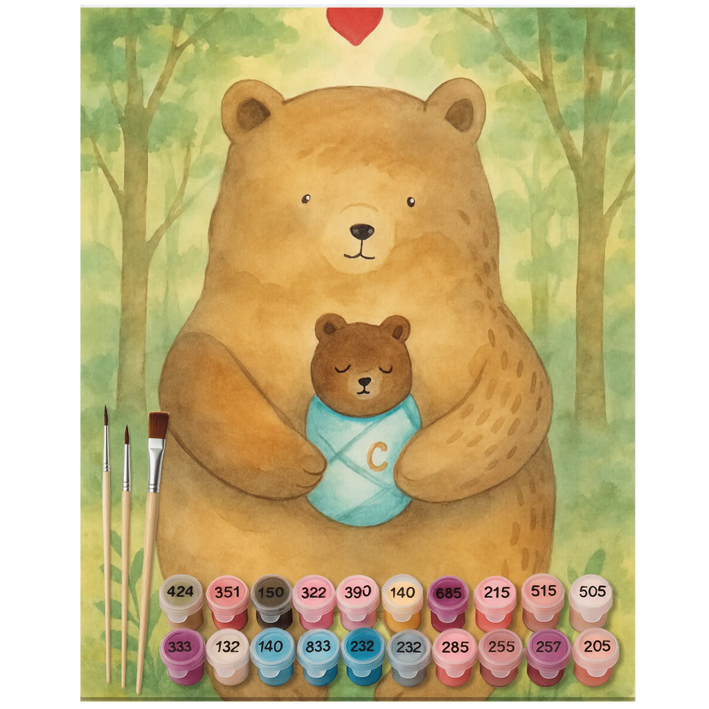 Paint by Numbers bear infant Design Baseln, Künstler, DIY, Kreativität, Malen, Bastelidee, Kunstwerk, Malen nach Zahlen, Ausmalbild, Bär, Teddy, Teddybär, Taufe, Enkel, Glückwunsch, Täufling, Nichte, Baby, Geburt, Neffe, Geburtstag, Mutter, Eltern, Enkelin