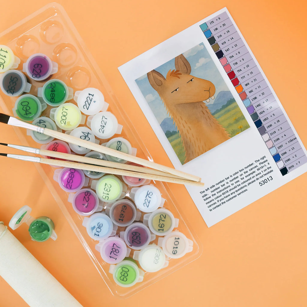 Malowanie według numerów głowa lamy zirytowany Design Bastelidee, Malen, Ausmalbild, Malen nach Zahlen, Künstler, DIY, Baseln, Kunstwerk, Kreativität, Lama, Alpaka, Azubi, Büro, Freundin, beste Freundin, Chef, Lamas, Partnerin, Büroalltag, Chefin, Recht haben, genervt sein