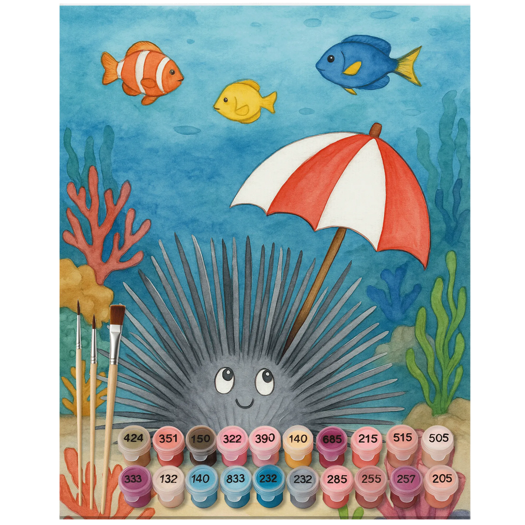 Paint by Numbers Sea urchins Design Künstler, Kunstwerk, Kreativität, Ausmalbild, Bastelidee, Baseln, DIY, Malen nach Zahlen, Malen, Meerestiere, Meer, Urlaub, Achtsamkeit, Lebe, Selbstakzeptanz, Leben, Hier und Jetzt, Seeigel, Selbstliebe