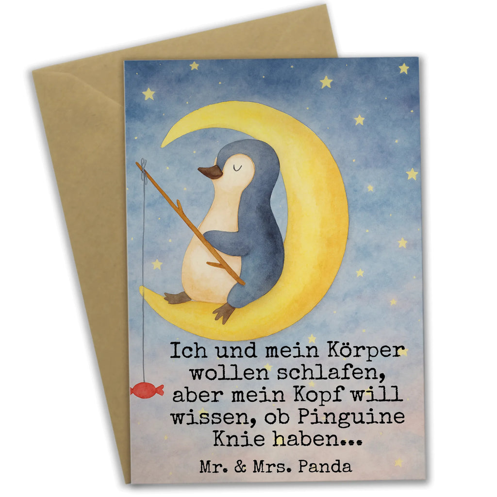 Grußkarte Pinguin Mond Design Grußkarte, Klappkarte, Einladungskarte, Glückwunschkarte, Hochzeitskarte, Geburtstagskarte, Karte, Ansichtskarten, Pinguin, Pinguine, Spruch, schlafen, Nachtruhe, Einschlafen, Schlafzimmer, Schlafstörungen, Gästezimmer