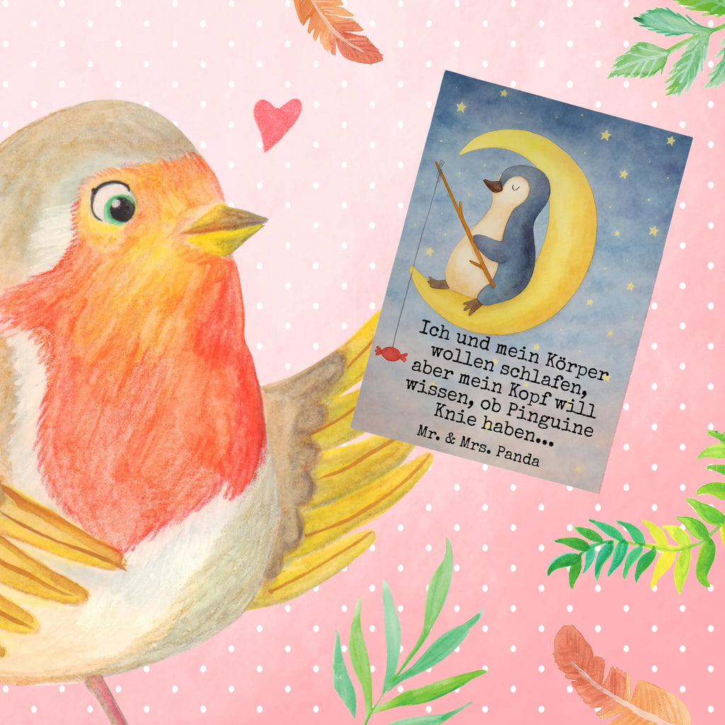 Grußkarte Pinguin Mond Design Grußkarte, Klappkarte, Einladungskarte, Glückwunschkarte, Hochzeitskarte, Geburtstagskarte, Karte, Ansichtskarten, Pinguin, Pinguine, Spruch, schlafen, Nachtruhe, Einschlafen, Schlafzimmer, Schlafstörungen, Gästezimmer