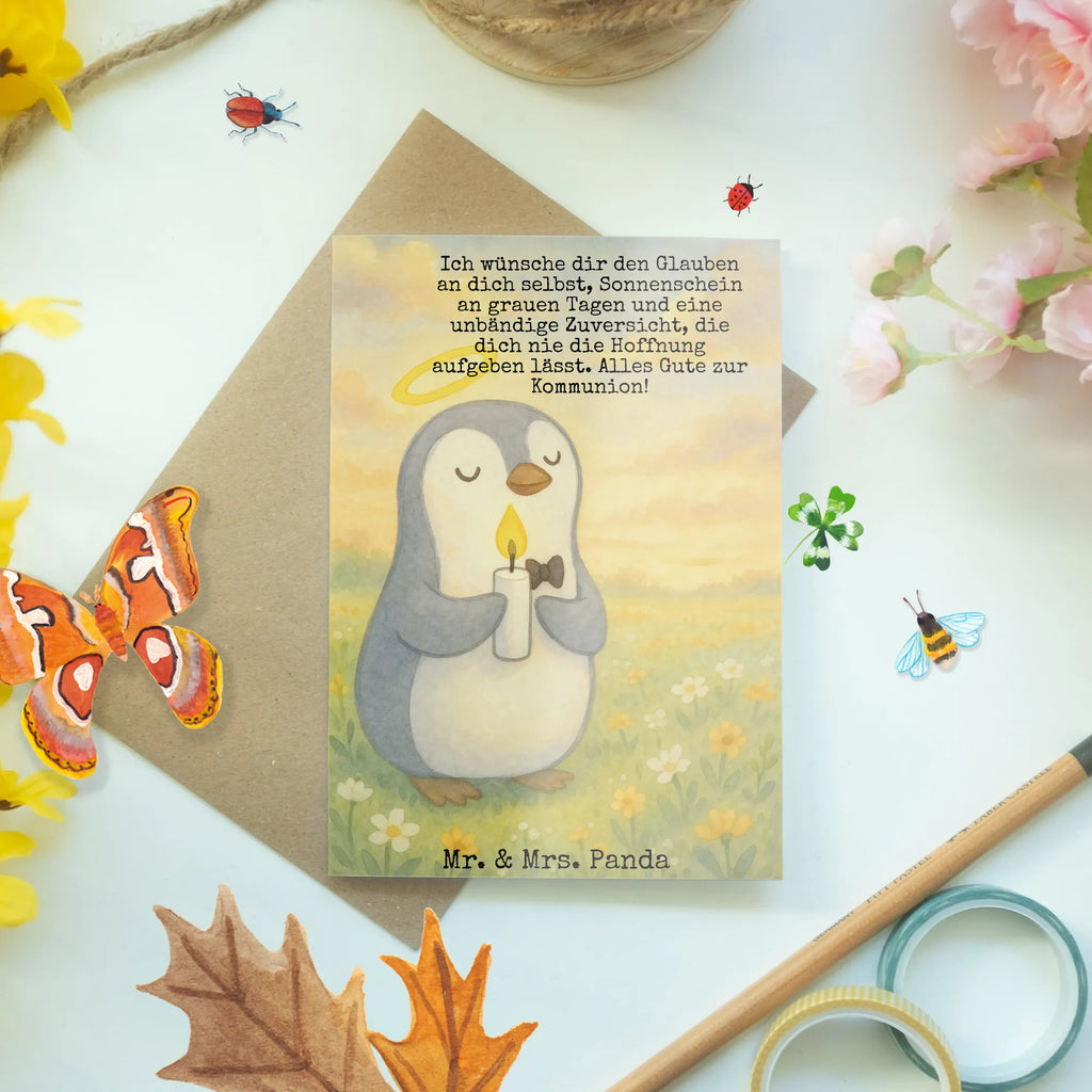 Greetings card penguin communion Design Grußkarte, Klappkarte, Einladungskarte, Glückwunschkarte, Hochzeitskarte, Geburtstagskarte, Karte, Ansichtskarten, Konfirmation, Kommunion, Jugendweihe, Konfirmation Geschenk, Kommunion Geschenk, Kommunion Dankeschön, Glauben, Sonnenschein