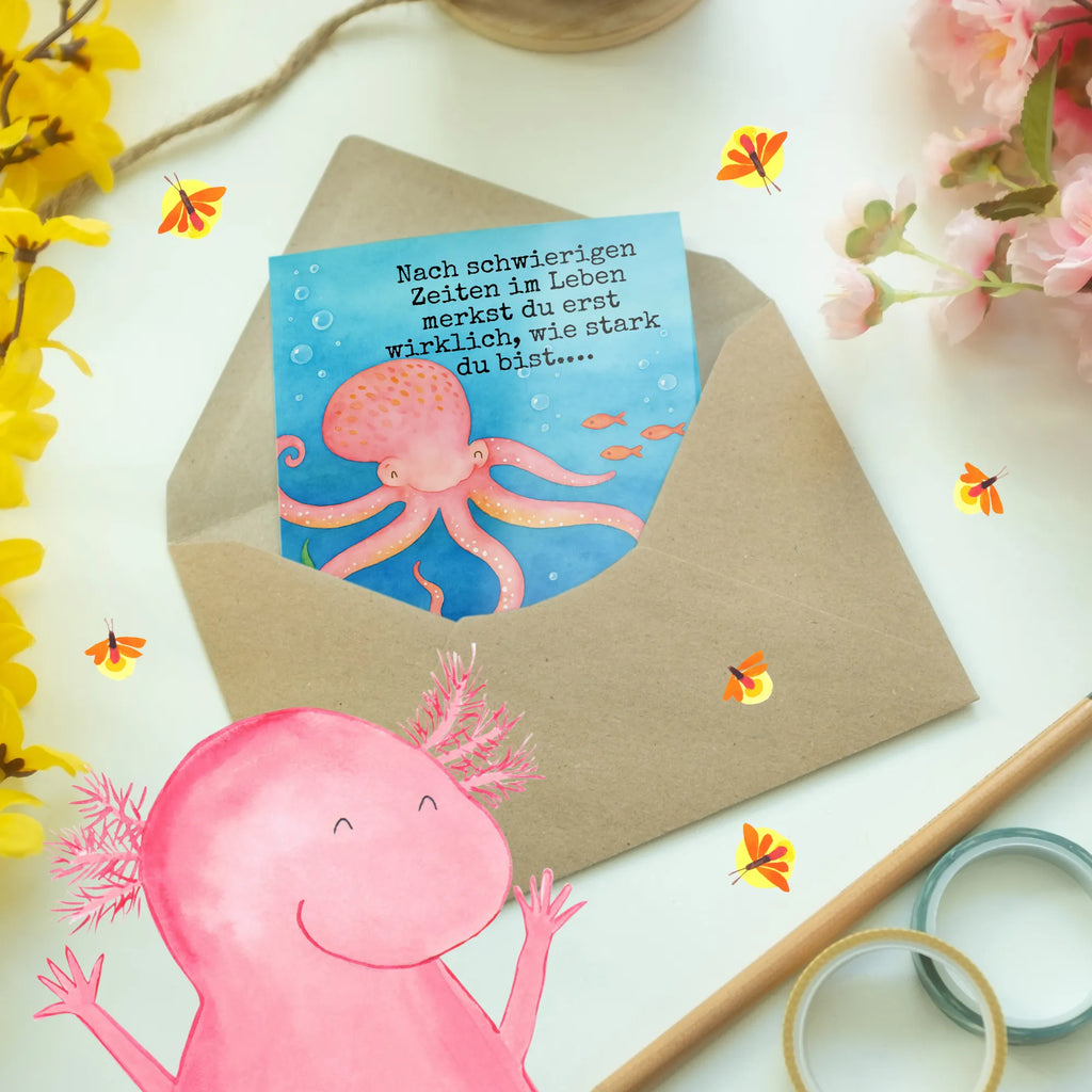 Grußkarte Tintenfisch Design Grußkarte, Klappkarte, Einladungskarte, Glückwunschkarte, Hochzeitskarte, Geburtstagskarte, Karte, Ansichtskarten, Tiermotive, Gute Laune, lustige Sprüche, Tiere, Meer, Meerestier, Krake, Tintenfisch, Arme, Wasser, Ozean