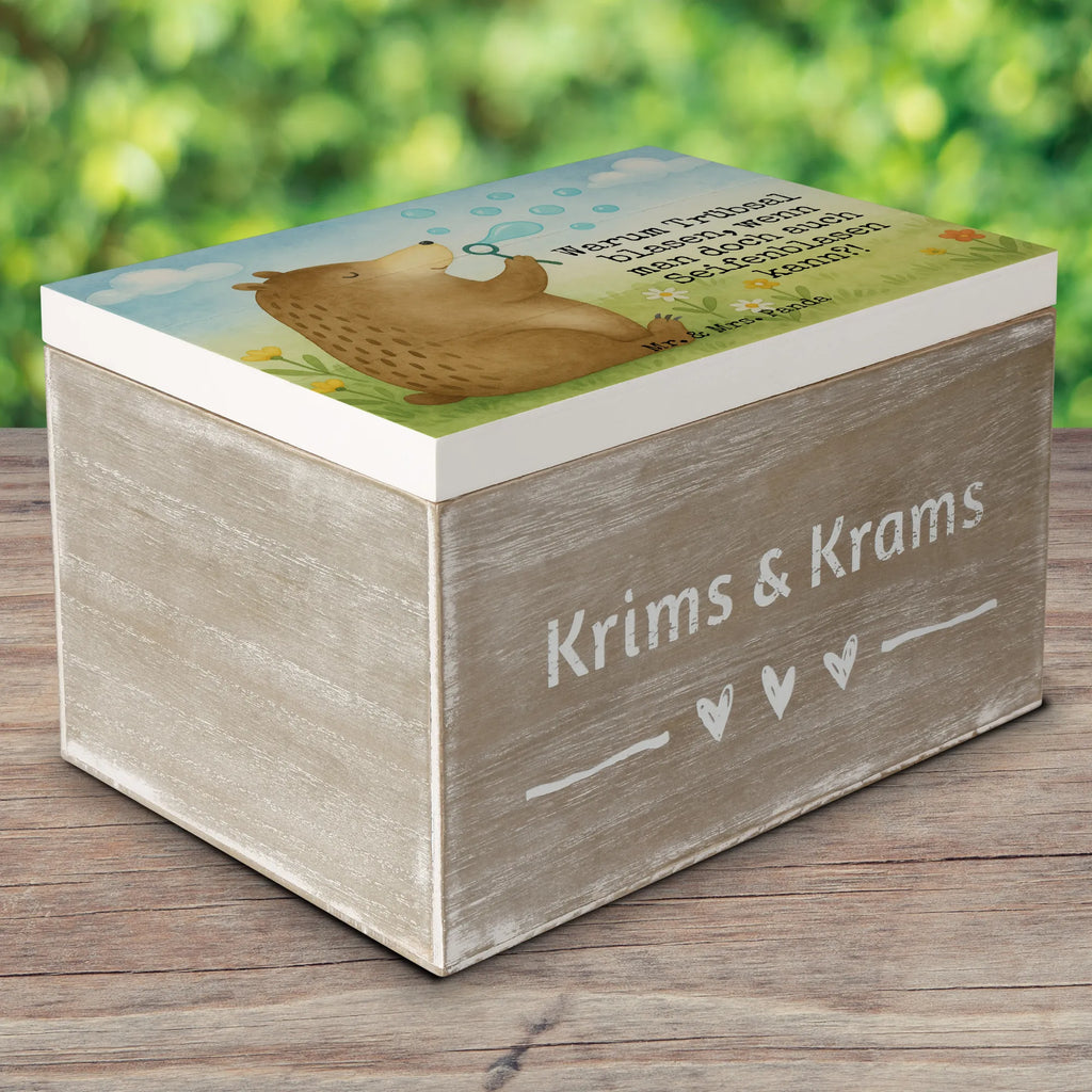 Holzkiste Bär Seifenblasen Design Holzkiste, Kiste, Schatzkiste, Truhe, Schatulle, XXL, Erinnerungsbox, Erinnerungskiste, Dekokiste, Aufbewahrungsbox, Geschenkbox, Geschenkdose, Bär, Teddy, Teddybär, Seifenblasen Bär Lustig Sein Glücklich Traurig Happy