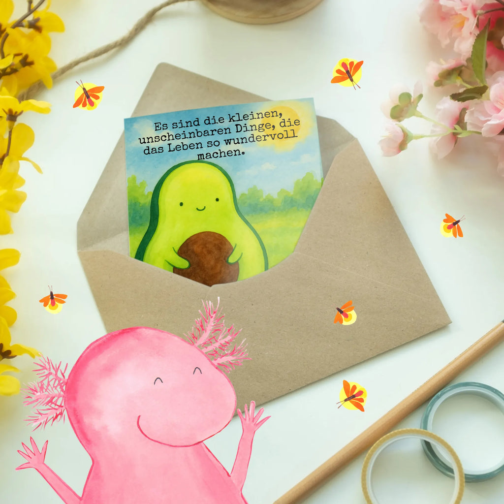 Grußkarte Avocado Kern Design Grußkarte, Klappkarte, Einladungskarte, Glückwunschkarte, Hochzeitskarte, Geburtstagskarte, Karte, Ansichtskarten, Avocado, Veggie, Vegan, Gesund, Avokado, Avocadokern, Kern, Pflanze, Spruch Leben