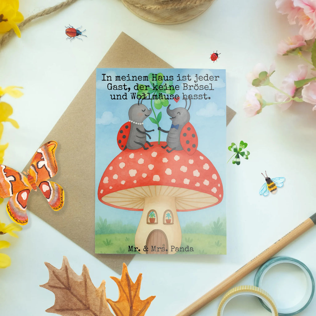 Greetings card ladybug toadstool Design Grußkarte, Klappkarte, Einladungskarte, Glückwunschkarte, Hochzeitskarte, Geburtstagskarte, Karte, Ansichtskarten, Tiermotive, Gute Laune, lustige Sprüche, Tiere, Haus, Wohnung, zuhause, Fliegenpilz, Marienkäfer, Fleigenpilzhaus