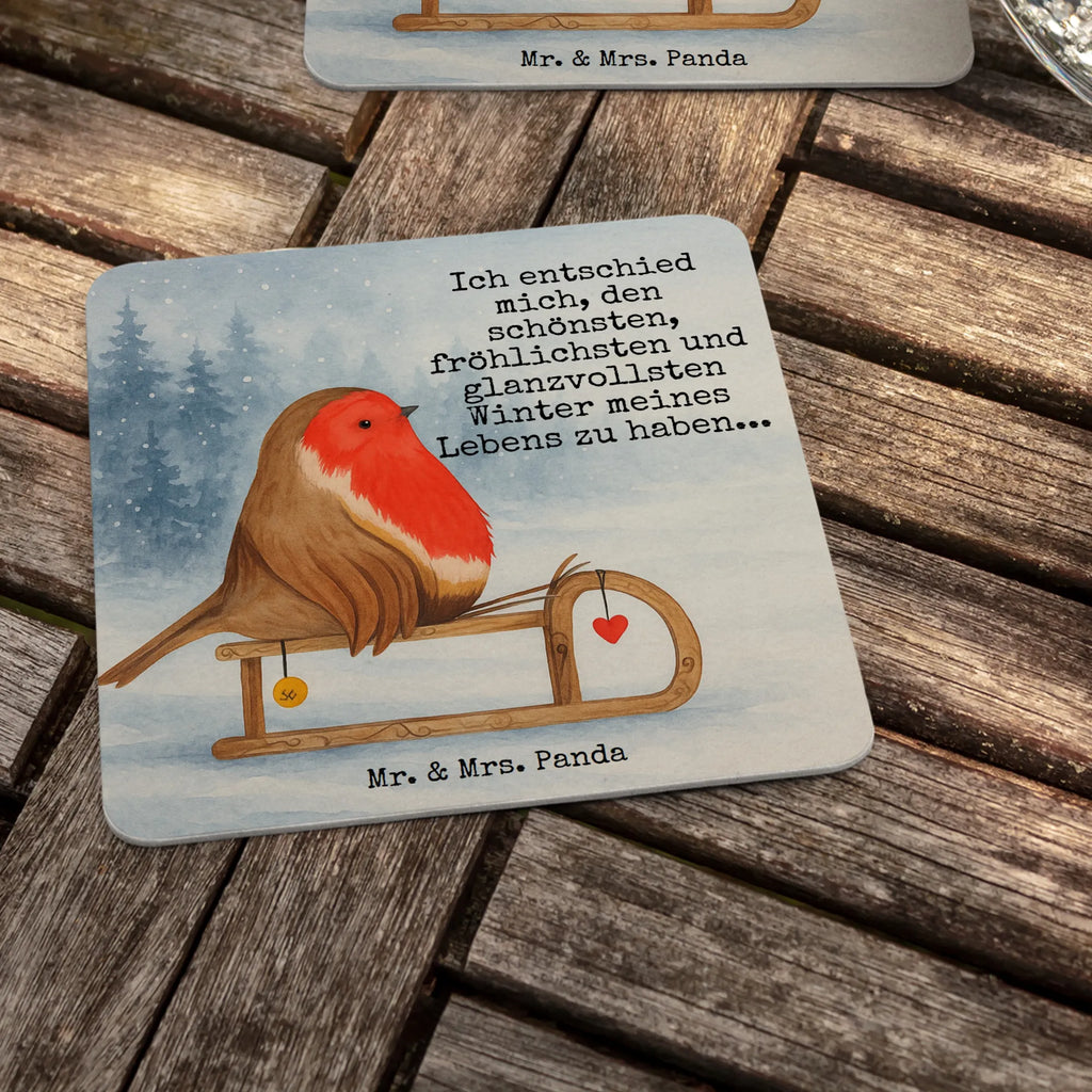 Bierdeckel Rotkehlchen Schlitten Design Gastgeschenk Hochzeit, Tischdeko, Bierdeckel, Winter, Weihnachten, Weihnachtsdeko, Nikolaus, Advent, Heiligabend, Wintermotiv, Schlitten, Vogel