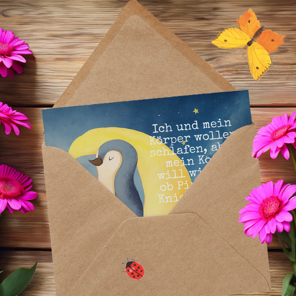 Karta Deluxe pingwin księżyc Design Karte, Grußkarte, Klappkarte, Einladungskarte, Glückwunschkarte, Hochzeitskarte, Geburtstagskarte, Hochwertige Grußkarte, Hochwertige Klappkarte, Pinguin, Pinguine, Spruch, schlafen, Nachtruhe, Einschlafen, Schlafzimmer, Schlafstörungen, Gästezimmer