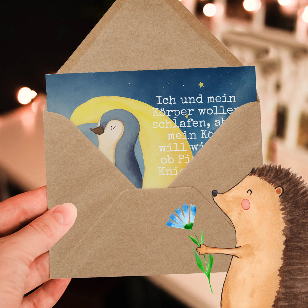Karta Deluxe pingwin księżyc Design Karte, Grußkarte, Klappkarte, Einladungskarte, Glückwunschkarte, Hochzeitskarte, Geburtstagskarte, Hochwertige Grußkarte, Hochwertige Klappkarte, Pinguin, Pinguine, Spruch, schlafen, Nachtruhe, Einschlafen, Schlafzimmer, Schlafstörungen, Gästezimmer