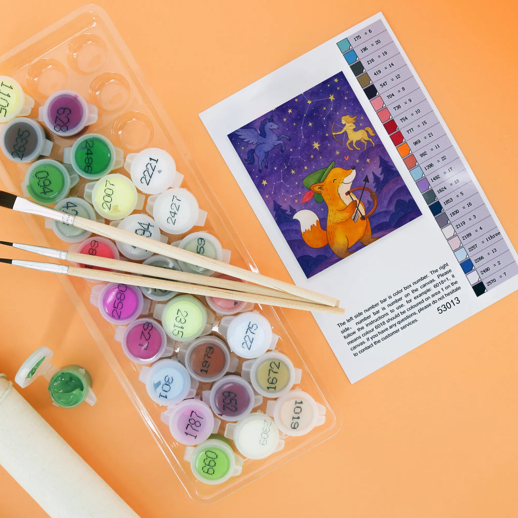 Paint by Numbers Sagittarius Astrology Design Künstler, Bastelidee, Kunstwerk, Malen, Baseln, Malen nach Zahlen, Kreativität, DIY, Ausmalbild, Tierkreiszeichen, Sternzeichen, Horoskop, Astrologie, Aszendent, Geschenkidee, Schütze, Geburtstagsgeschenk