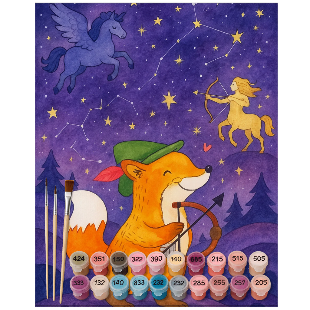 Paint by Numbers Sagittarius Astrology Design Künstler, Bastelidee, Kunstwerk, Malen, Baseln, Malen nach Zahlen, Kreativität, DIY, Ausmalbild, Tierkreiszeichen, Sternzeichen, Horoskop, Astrologie, Aszendent, Geschenkidee, Schütze, Geburtstagsgeschenk