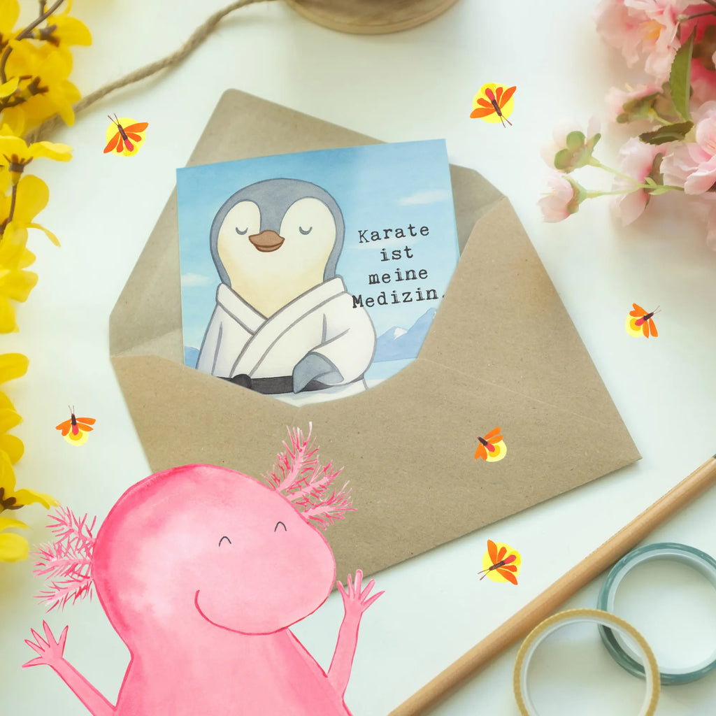 Grußkarte Pinguin Karate Design Grußkarte, Glückwunschkarte, Karte, Geburtstagskarte, Hochzeitskarte, Ansichtskarten, Einladungskarte, Klappkarte, Geschenk, Sport, Sportart, Hobby, Schenken, Danke, Dankeschön, Auszeichnung, Gewinn, Sportler, Selbstverteidigung, Kampfkunst, Karate, Karate Verein, Kampfsportart