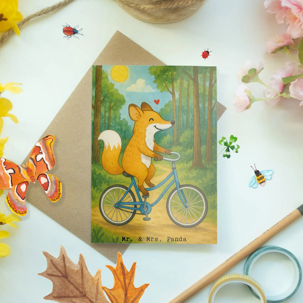 Grußkarte Fuchs Fahrrad fahren Design Einladungskarte, Grußkarte, Geburtstagskarte, Ansichtskarten, Hochzeitskarte, Karte, Klappkarte, Glückwunschkarte, Geschenk, Sport, Sportart, Hobby, Schenken, Danke, Dankeschön, Auszeichnung, Gewinn, Sportler, Radsport, Mountainbiking, Fahrrad fahren, Radeln, Trekking