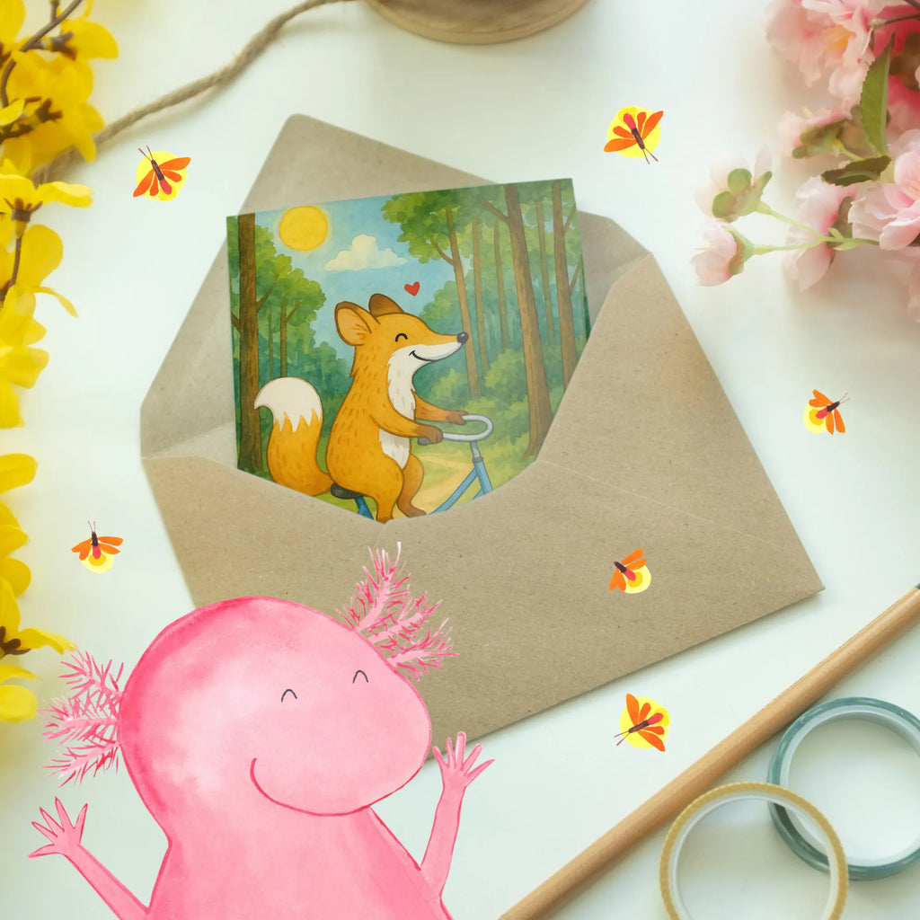 Grußkarte Fuchs Fahrrad fahren Design Einladungskarte, Grußkarte, Geburtstagskarte, Ansichtskarten, Hochzeitskarte, Karte, Klappkarte, Glückwunschkarte, Geschenk, Sport, Sportart, Hobby, Schenken, Danke, Dankeschön, Auszeichnung, Gewinn, Sportler, Radsport, Mountainbiking, Fahrrad fahren, Radeln, Trekking