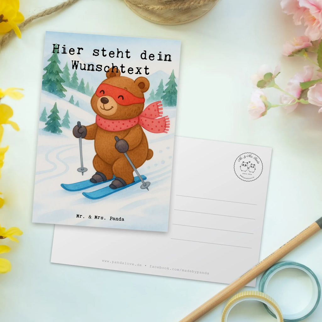 Personalisierte Postkarte Hase Skifahren Design Karte mit Namen, Geschenkkarte mit Namen, Karte mit Wunschtext, Ansichtskarte mit Namen, Postkarte mit Wunschtext, Grußkarte mit Namen, Einladung mit Wunschtext, Postkarte mit Namen, Postkarte personalisierbar, Einladung mit Namen, Postkarte bedrucken, Ansichtskarte mit Wunschtext, Geschenkkarte mit Wunschtext, Grußkarte mit Wunschtext, Geschenk, Sport, Sportart, Hobby, Schenken, Danke, Dankeschön, Auszeichnung, Gewinn, Sportler, Skifahren, Ski fahren, Skisport, Skirennen, Skiwettbewerb