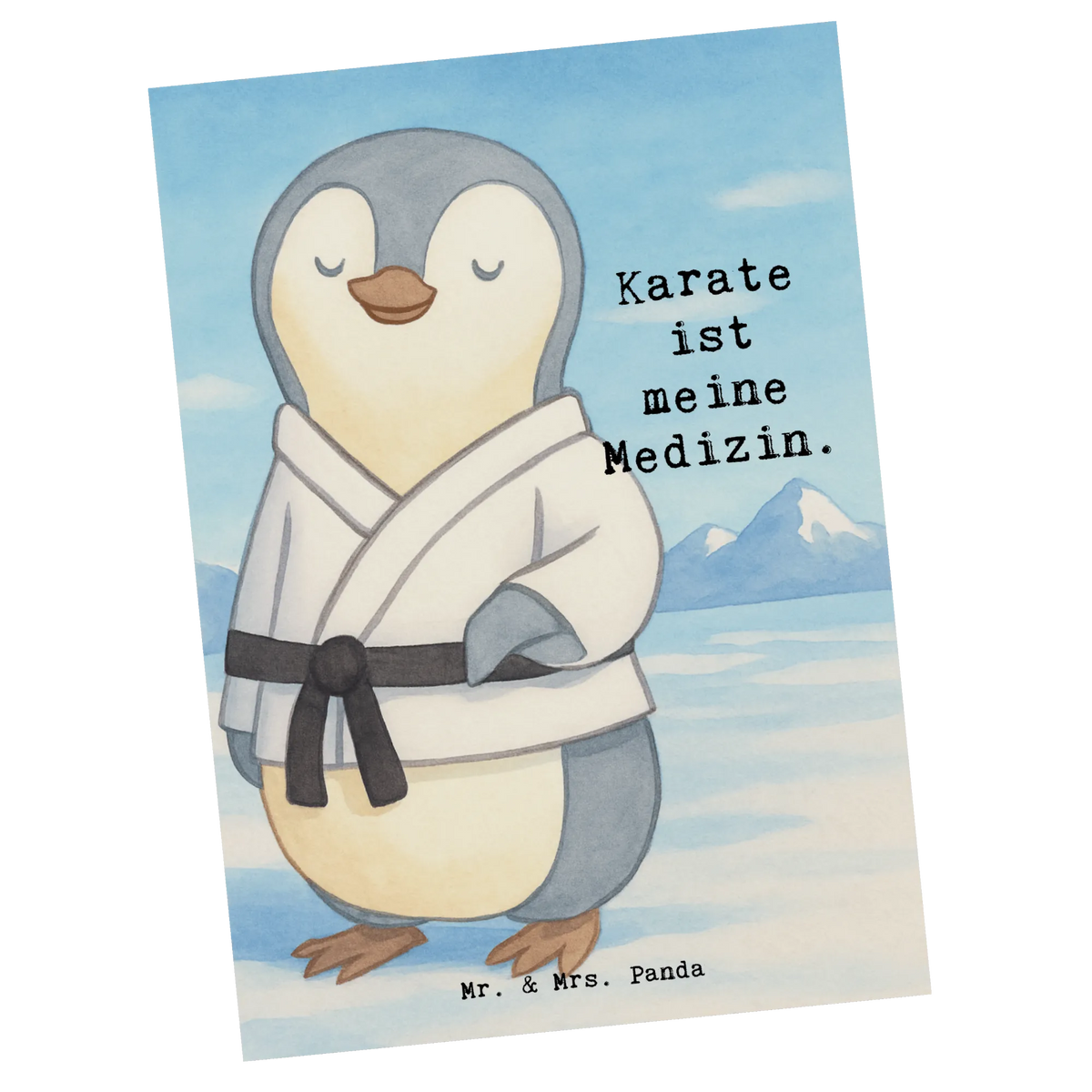 Postkarte Pinguin Karate Design bildkarte, spruchkarte, Grußkarte, Ansichtskarte, Fotokarte, Motivkarte, kunstkarte, Postkarte, Designkarte, einzelkarte, Kunstkarten, Postkarten, Ansichtskarten, Geschenk, Schenken, Sport, Sportart, Hobby, Danke, Dankeschön, Auszeichnung, Gewinn, Sportler, Selbstverteidigung, Kampfkunst, Kampfsportart, Karate, Karate Verein