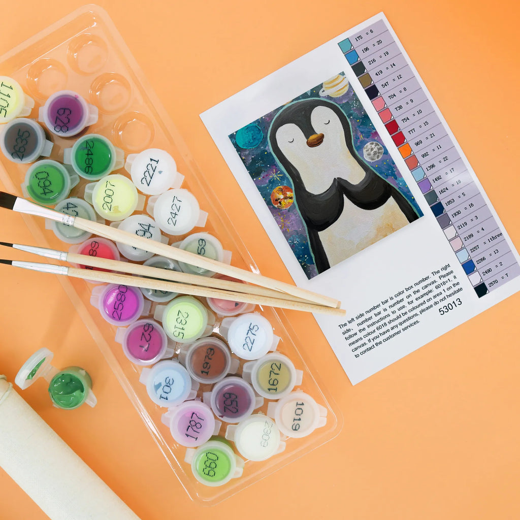 Paint by Numbers Penguin Universe Design Kunstwerk, Malen, Baseln, Kreativität, DIY, Bastelidee, Ausmalbild, Künstler, Malen nach Zahlen, Pinguin