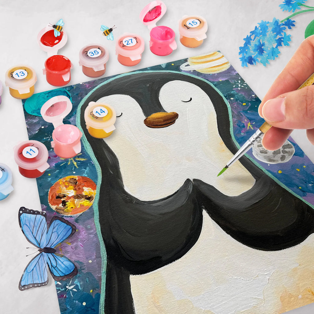 Paint by Numbers Penguin Universe Design Kunstwerk, Malen, Baseln, Kreativität, DIY, Bastelidee, Ausmalbild, Künstler, Malen nach Zahlen, Pinguin
