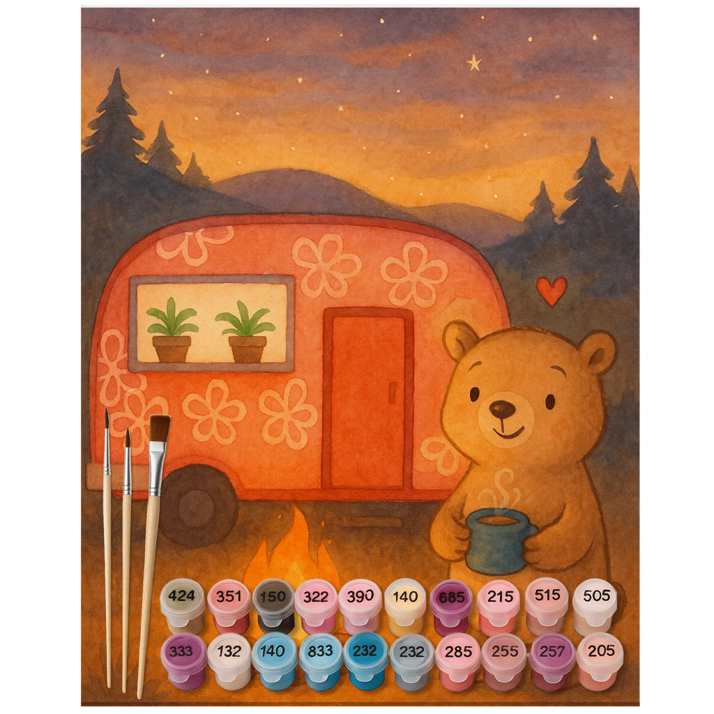 Paint by Numbers bear camper Design Gift, sport, hobby, giving, thank you, award, profit, athlete, Campground, Camping, Camper, Road Trip, RV, Vacation
