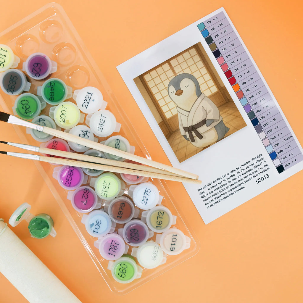Paint by Numbers penguin karate Design Gift, sport, hobby, giving, thank you, award, profit, athlete, Karate, karate club, martial arts, self defense