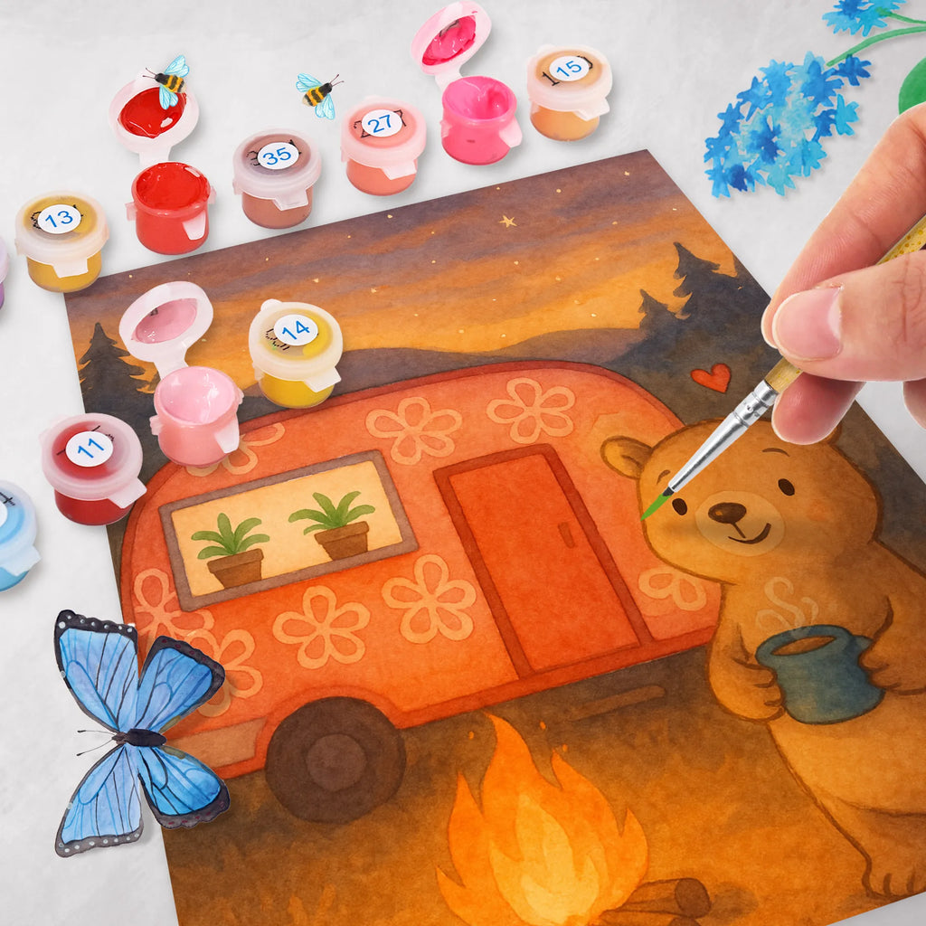 Paint by Numbers bear camper Design Gift, sport, hobby, giving, thank you, award, profit, athlete, Campground, Camping, Camper, Road Trip, RV, Vacation