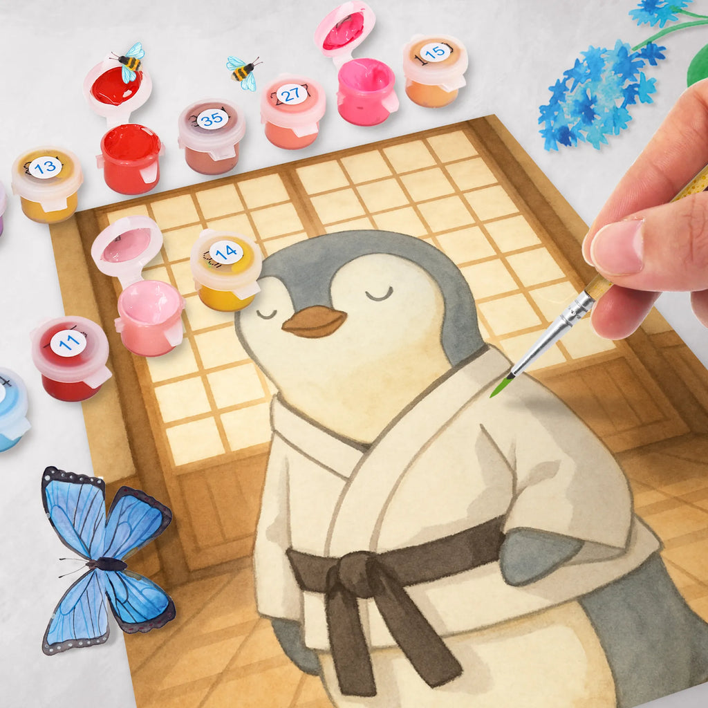 Paint by Numbers penguin karate Design Gift, sport, hobby, giving, thank you, award, profit, athlete, Karate, karate club, martial arts, self defense