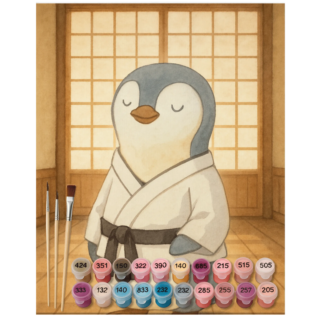 Paint by Numbers penguin karate Design Gift, sport, hobby, giving, thank you, award, profit, athlete, Karate, karate club, martial arts, self defense