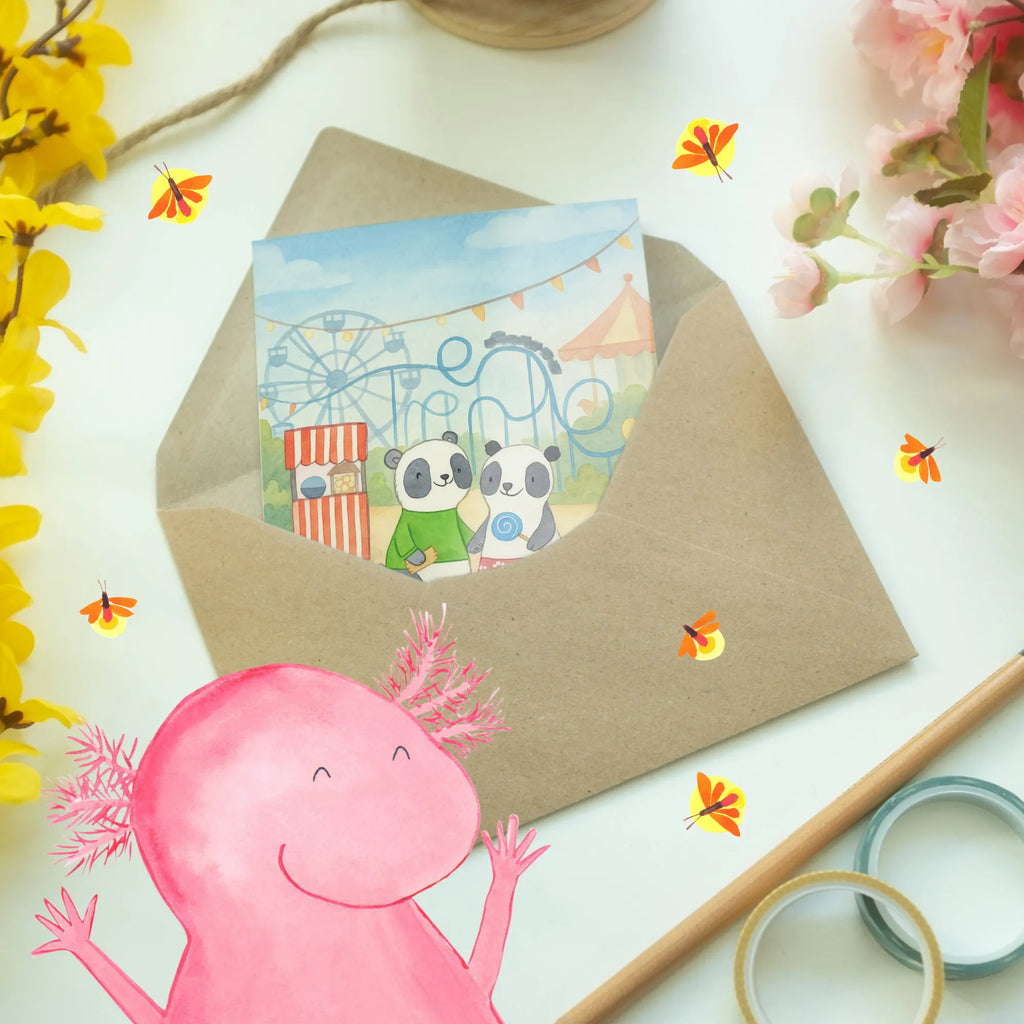 Grußkarte Pandas Freizeitpark besuchen Design Glückwunschkarte, Hochzeitskarte, Ansichtskarten, Grußkarte, Einladungskarte, Karte, Geburtstagskarte, Klappkarte, Geschenk, Sport, Sportart, Hobby, Schenken, Danke, Dankeschön, Auszeichnung, Gewinn, Sportler, Achterbahn fahren, Freizeitpark besuchen