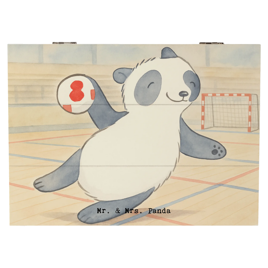 Holzkiste Panda Handball spielen Design Kiste, Geschenkdose, Truhe, XXL, Holzkiste, Schatzkiste, Dekokiste, Aufbewahrungsbox, Schatulle, Erinnerungskiste, Erinnerungsbox, Geschenkbox, Geschenk, Sport, Sportart, Hobby, Schenken, Danke, Dankeschön, Auszeichnung, Gewinn, Sportler, Handball spielen, Handball Club, Handball Turnier, Handball Verein