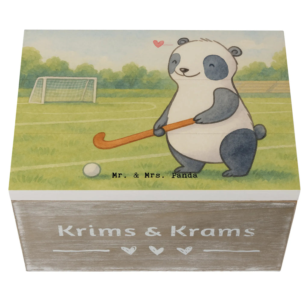 Holzkiste Panda Hockey spielen Design Schatzkiste, Truhe, Schatulle, XXL, Geschenkbox, Erinnerungsbox, Aufbewahrungsbox, Geschenkdose, Holzkiste, Kiste, Dekokiste, Erinnerungskiste, Geschenk, Sport, Sportart, Hobby, Schenken, Danke, Dankeschön, Auszeichnung, Gewinn, Sportler, Feldhockey, Hockey spielen, Hockey Verein, Hockeyschläger