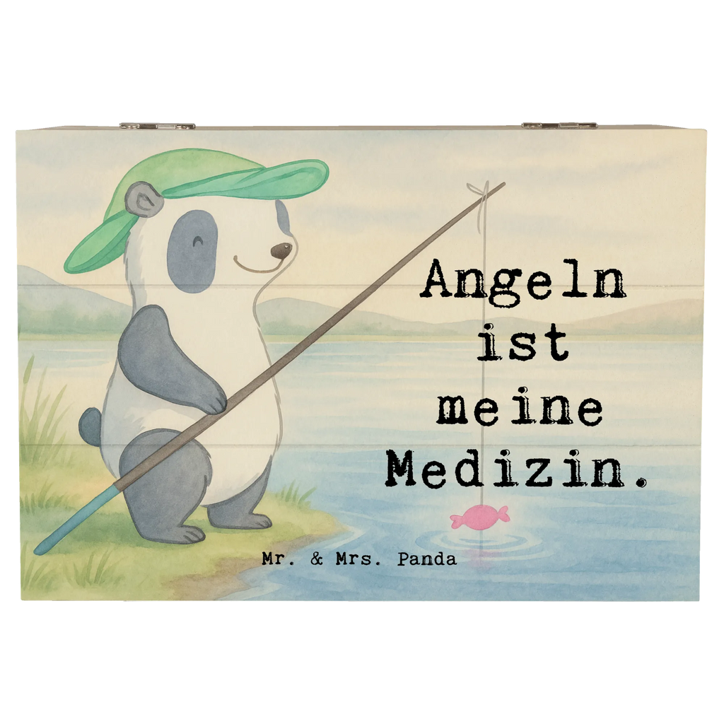 Holzkiste Panda Angeln Design XXL, Dekokiste, Schatzkiste, Schatulle, Geschenkbox, Erinnerungskiste, Aufbewahrungsbox, Truhe, Kiste, Holzkiste, Erinnerungsbox, Geschenkdose, Geschenk, Sport, Sportart, Hobby, Schenken, Danke, Dankeschön, Auszeichnung, Gewinn, Sportler, Angelsport, angeln gehen, Angler, angeln, Angelverein, Hobbyangler