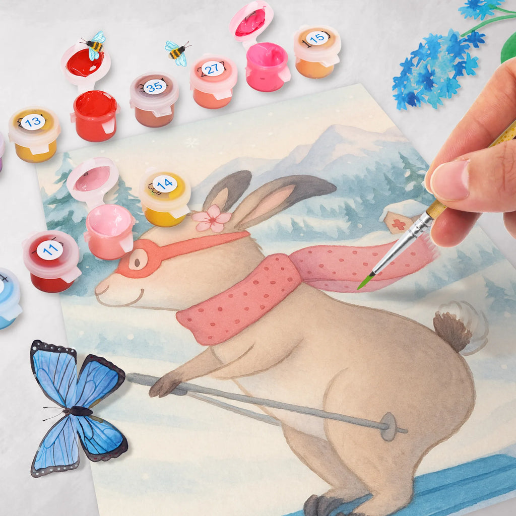 Malen nach Zahlen Hase Skifahren Design Malen nach Zahlen, Künstler, Baseln, Ausmalbild, Malen, Kreativität, DIY, Bastelidee, Kunstwerk, Geschenk, Sport, Sportart, Hobby, Schenken, Danke, Dankeschön, Auszeichnung, Gewinn, Sportler, Skifahren, Skiwettbewerb, Skisport, Skirennen, Ski fahren