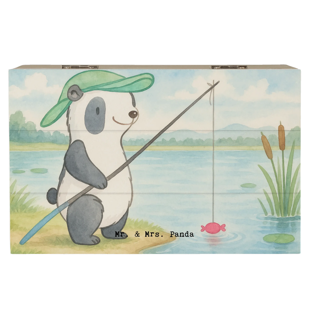 Holzkiste Panda Angeln Design XXL, Dekokiste, Schatzkiste, Schatulle, Geschenkbox, Erinnerungskiste, Aufbewahrungsbox, Truhe, Kiste, Holzkiste, Erinnerungsbox, Geschenkdose, Geschenk, Sport, Sportart, Hobby, Schenken, Danke, Dankeschön, Auszeichnung, Gewinn, Sportler, Angelsport, angeln gehen, Angler, angeln, Angelverein, Hobbyangler