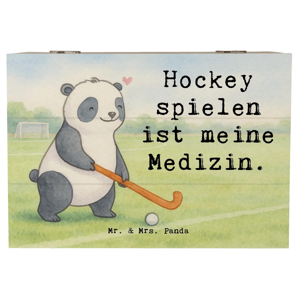 Holzkiste Panda Hockey spielen Design Schatzkiste, Truhe, Schatulle, XXL, Geschenkbox, Erinnerungsbox, Aufbewahrungsbox, Geschenkdose, Holzkiste, Kiste, Dekokiste, Erinnerungskiste, Geschenk, Sport, Sportart, Hobby, Schenken, Danke, Dankeschön, Auszeichnung, Gewinn, Sportler, Feldhockey, Hockey spielen, Hockey Verein, Hockeyschläger