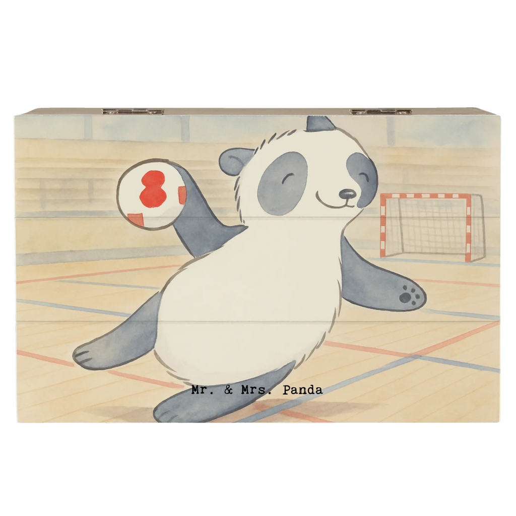 Holzkiste Panda Handball spielen Design Kiste, Geschenkdose, Truhe, XXL, Holzkiste, Schatzkiste, Dekokiste, Aufbewahrungsbox, Schatulle, Erinnerungskiste, Erinnerungsbox, Geschenkbox, Geschenk, Sport, Sportart, Hobby, Schenken, Danke, Dankeschön, Auszeichnung, Gewinn, Sportler, Handball spielen, Handball Club, Handball Turnier, Handball Verein