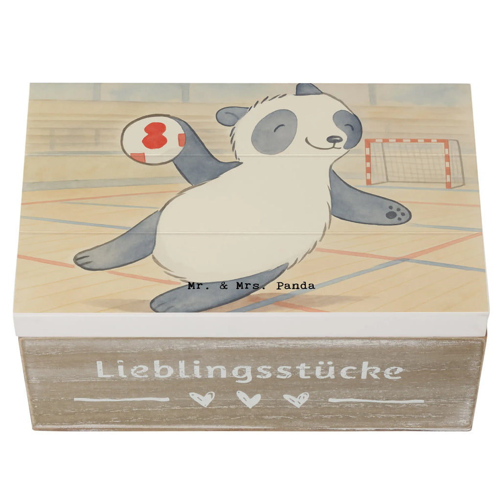 Holzkiste Panda Handball spielen Design Kiste, Geschenkdose, Truhe, XXL, Holzkiste, Schatzkiste, Dekokiste, Aufbewahrungsbox, Schatulle, Erinnerungskiste, Erinnerungsbox, Geschenkbox, Geschenk, Sport, Sportart, Hobby, Schenken, Danke, Dankeschön, Auszeichnung, Gewinn, Sportler, Handball spielen, Handball Club, Handball Turnier, Handball Verein